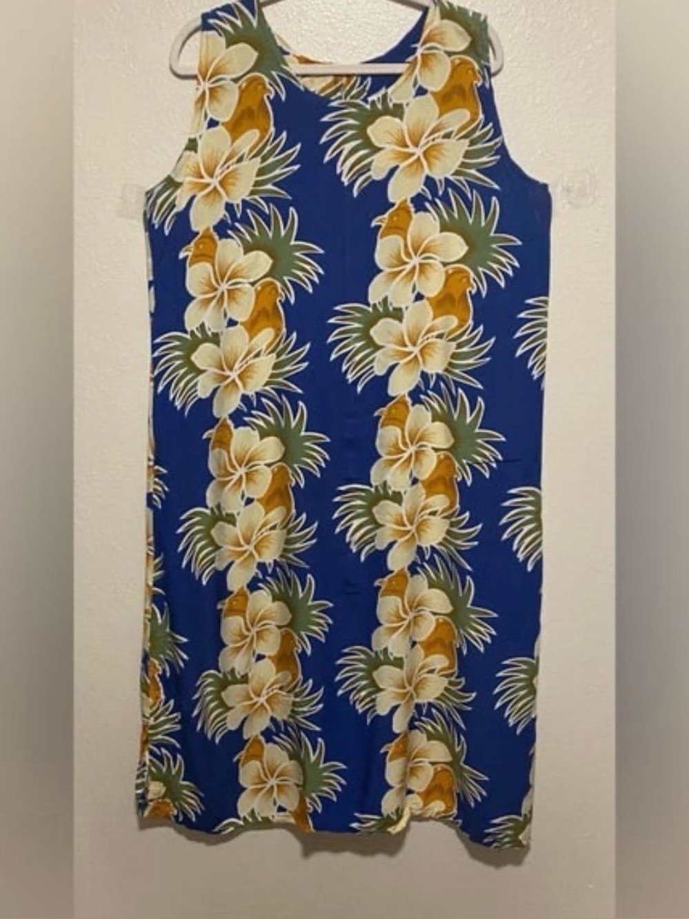 Tropical Floral Knee Length Dress XL | Hawaiian Sleeveless Resort Dress - Picture 2 of 5